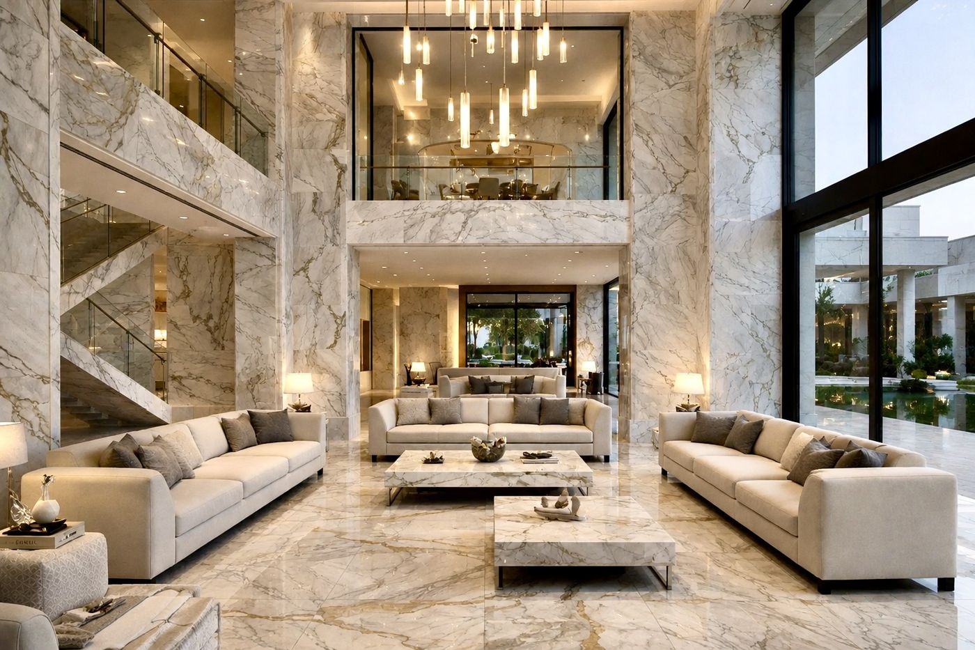 Hotel lobby in book-matched marble — Saqib Brothers